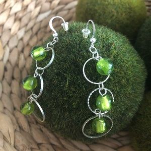 Green and Silver dangle earrings.